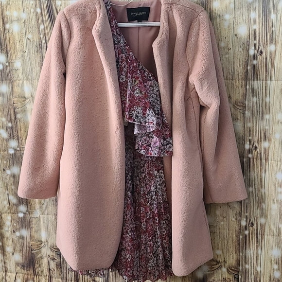 Lungo l'Arno Faux Fur dusty pink open coat - Picture 13 of 15